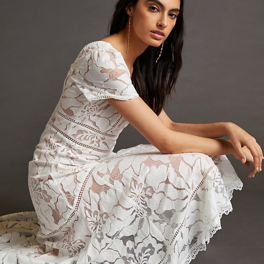 Anthropologie By Anthropologie Slim Lace Maxi Dress Ivory